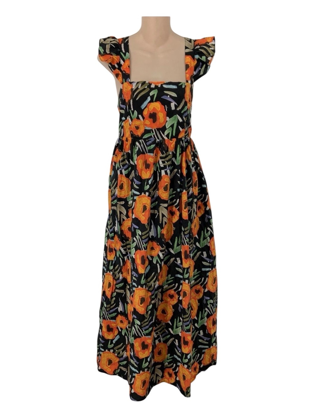 Easel Orange Floral Poplin Maxi Dress